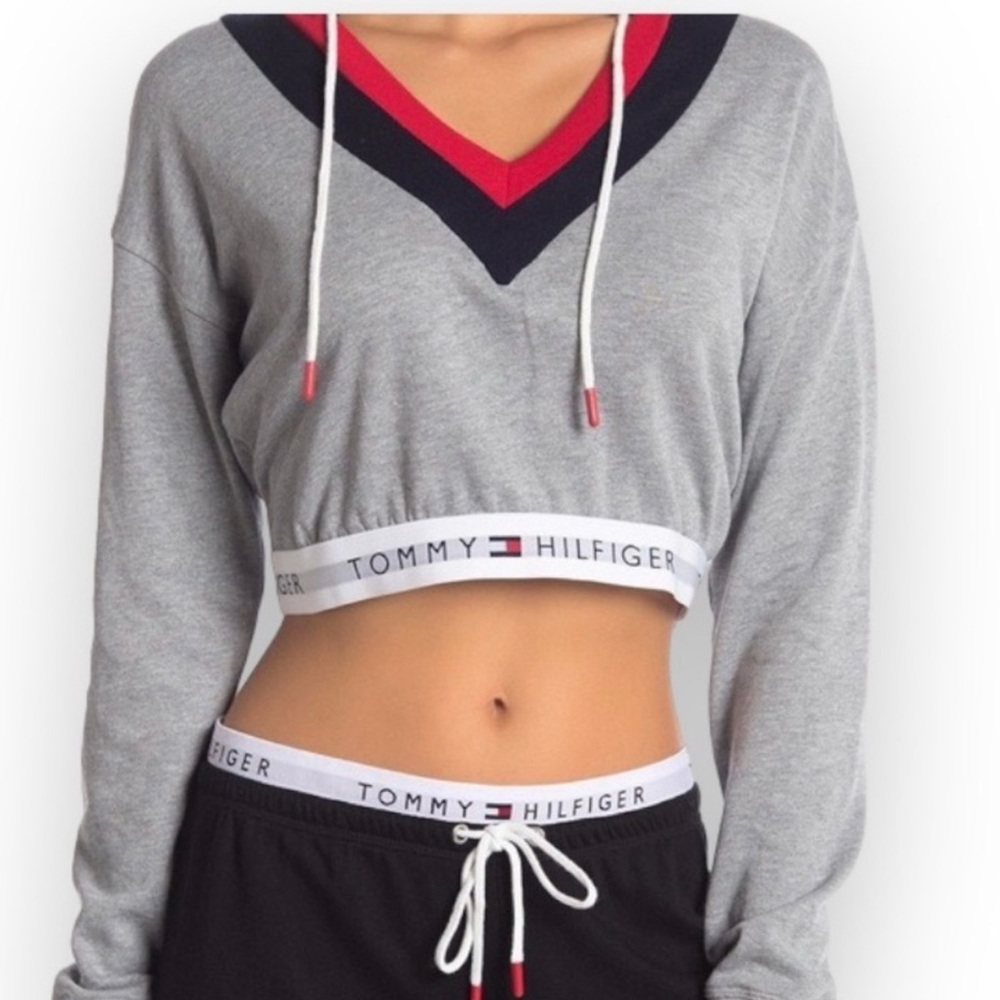 Tommy Hilfiger Gray Cropped Hoodie, Small
